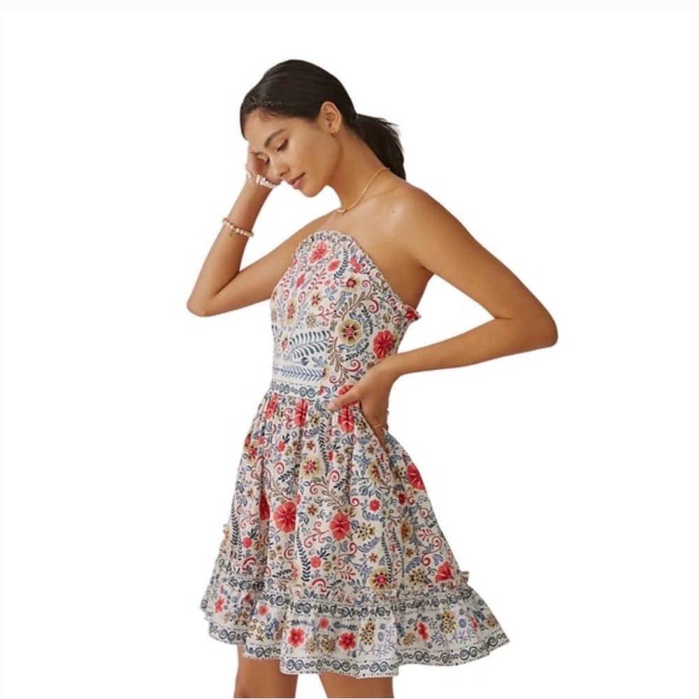Forever That Girl | Anthropologie Dress | Floral Red, Cream, and Navy | Size S